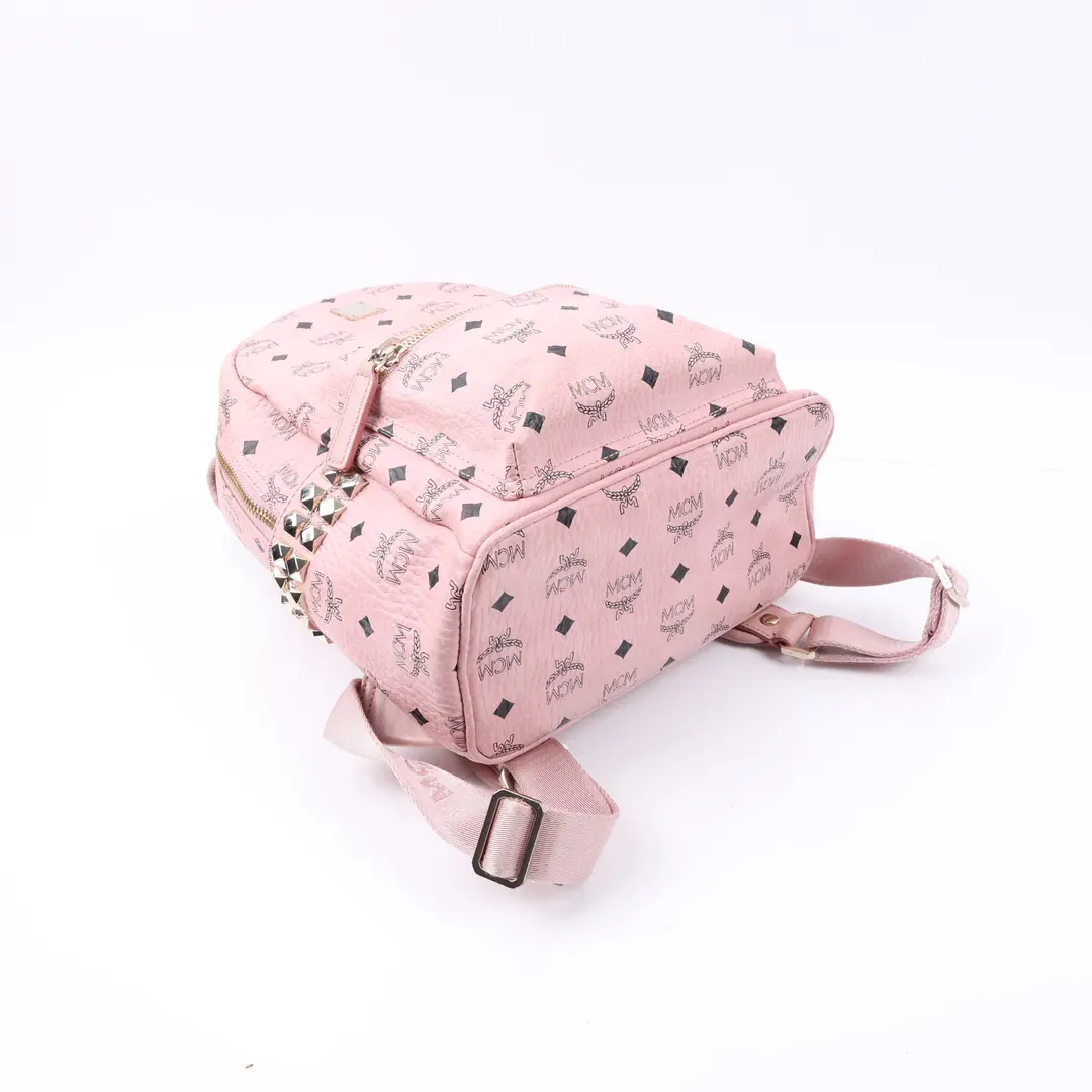 MCM Stark Side Studs Pink Visetos Canvas Backpack