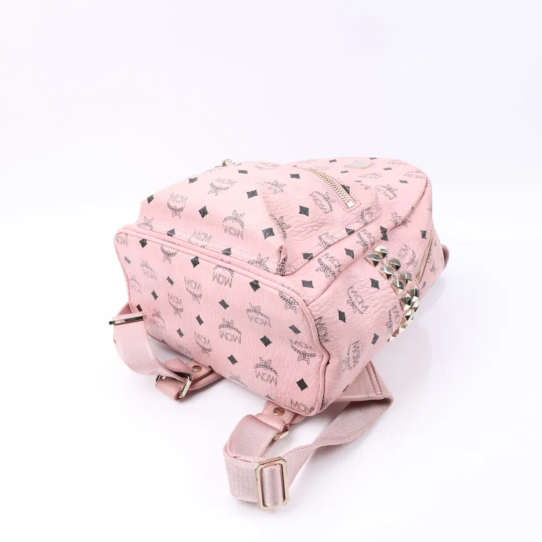 MCM Stark Side Studs Pink Visetos Canvas Backpack