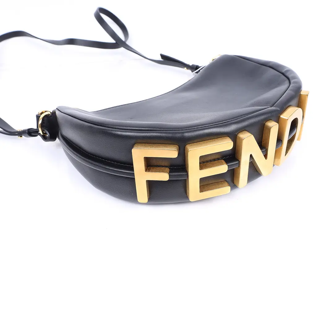Fendi Fendigraphy Black Leather Hobo Bag