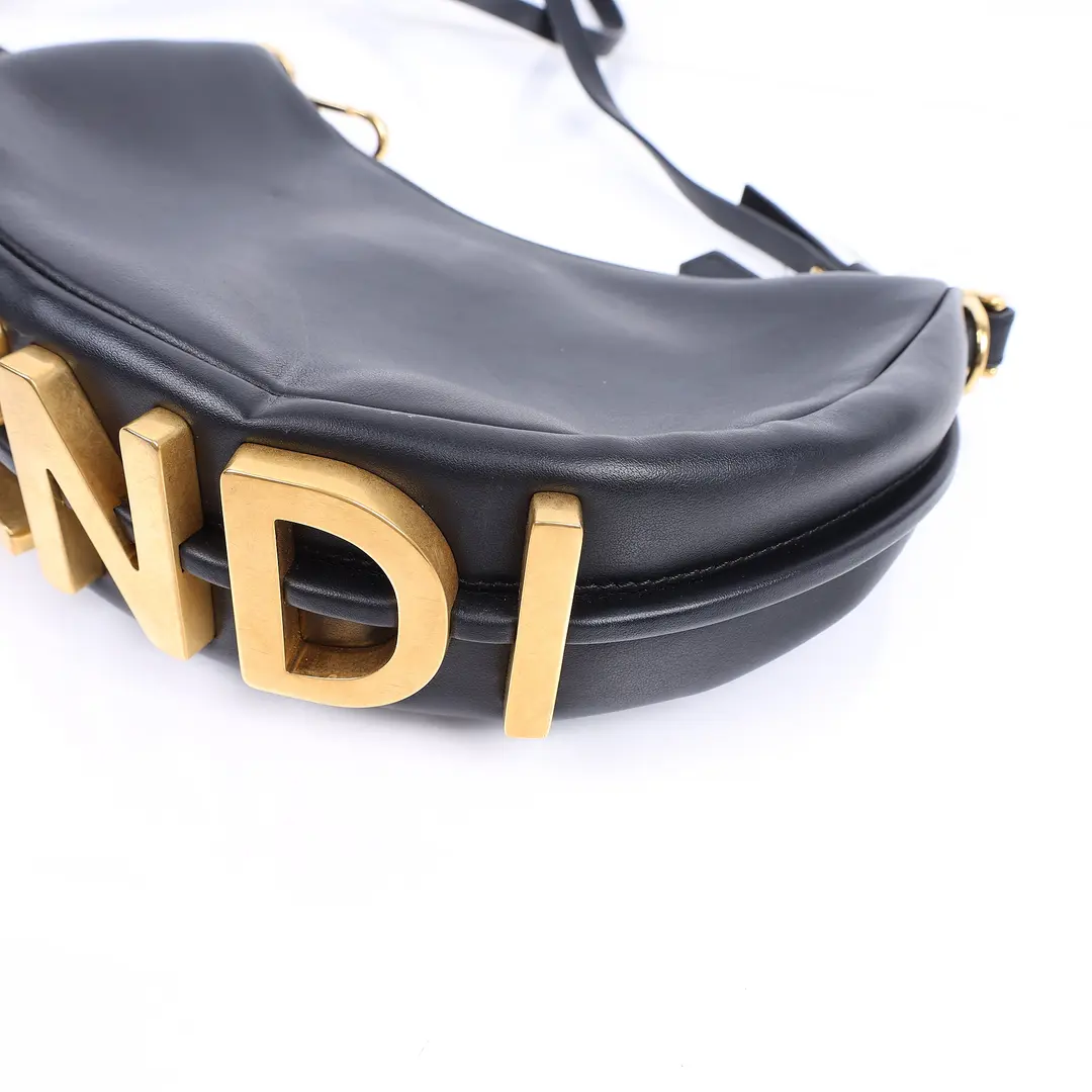 Fendi Fendigraphy Black Leather Hobo Bag