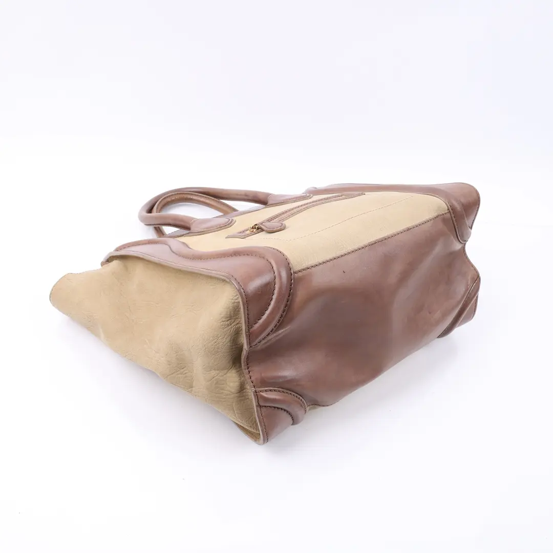 Celine Luggage Brown Leather Canvas Tote Bag