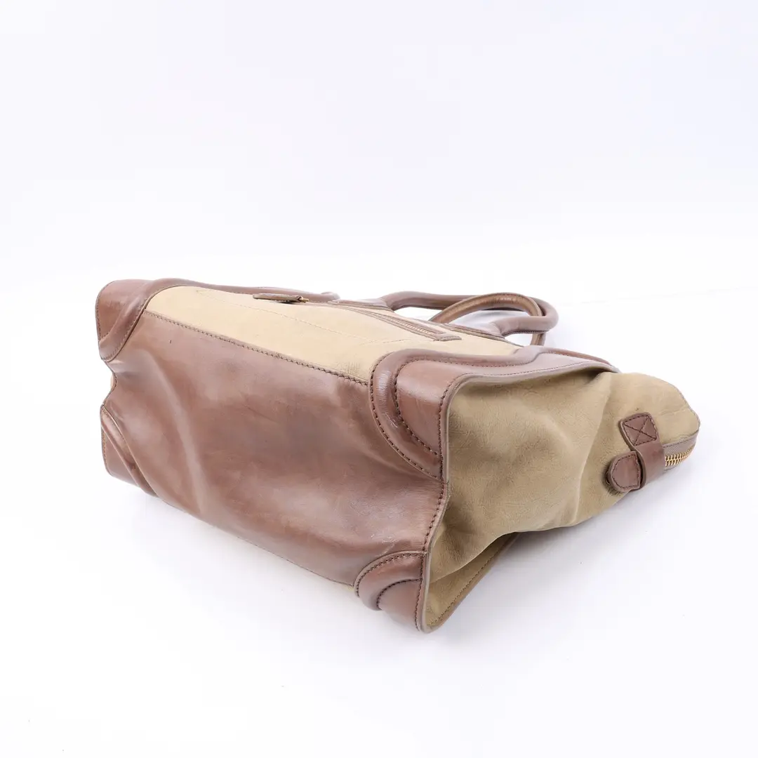 Celine Luggage Brown Leather Canvas Tote Bag