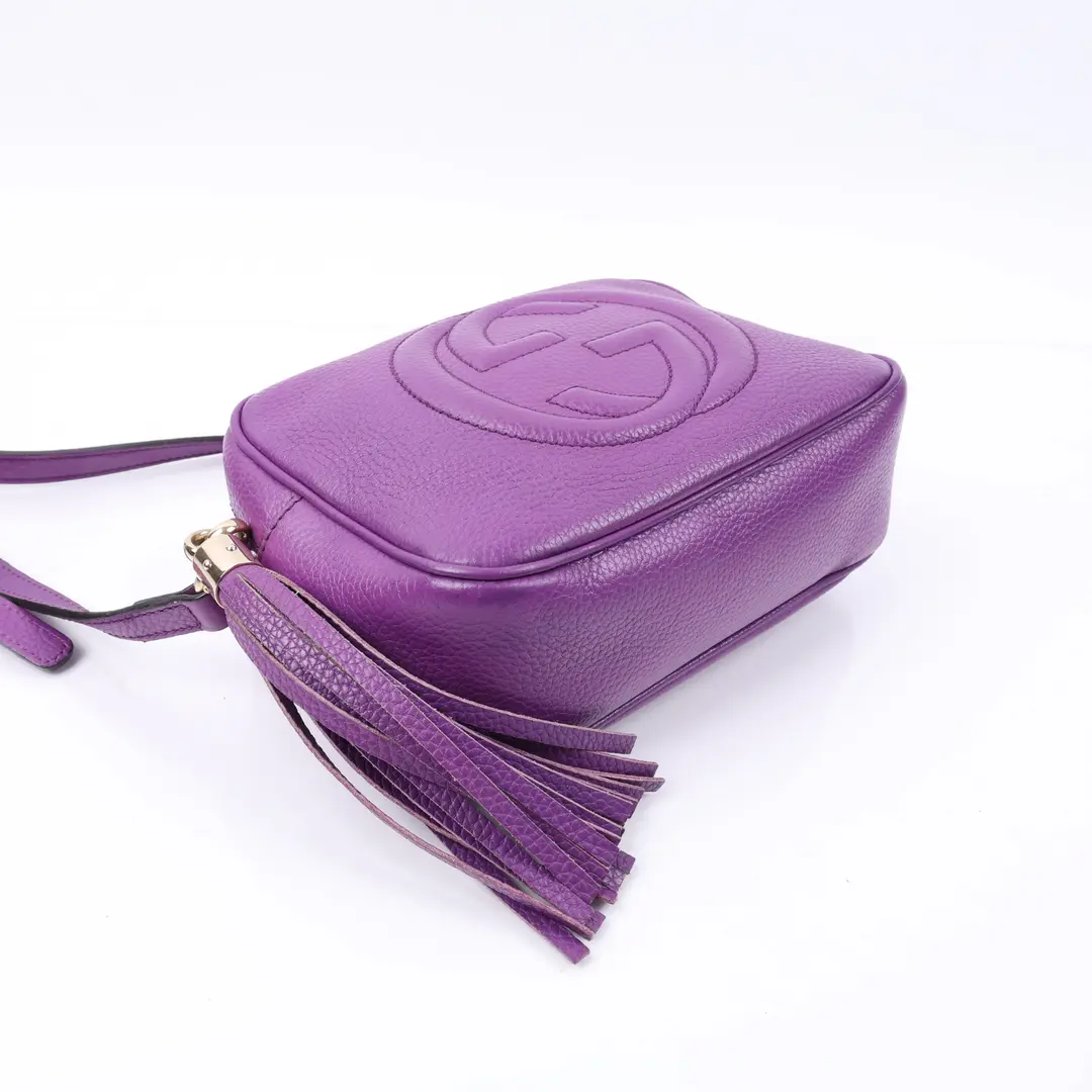 Gucci Soho Disco Purple Pebbled Leather Shoulder Bag