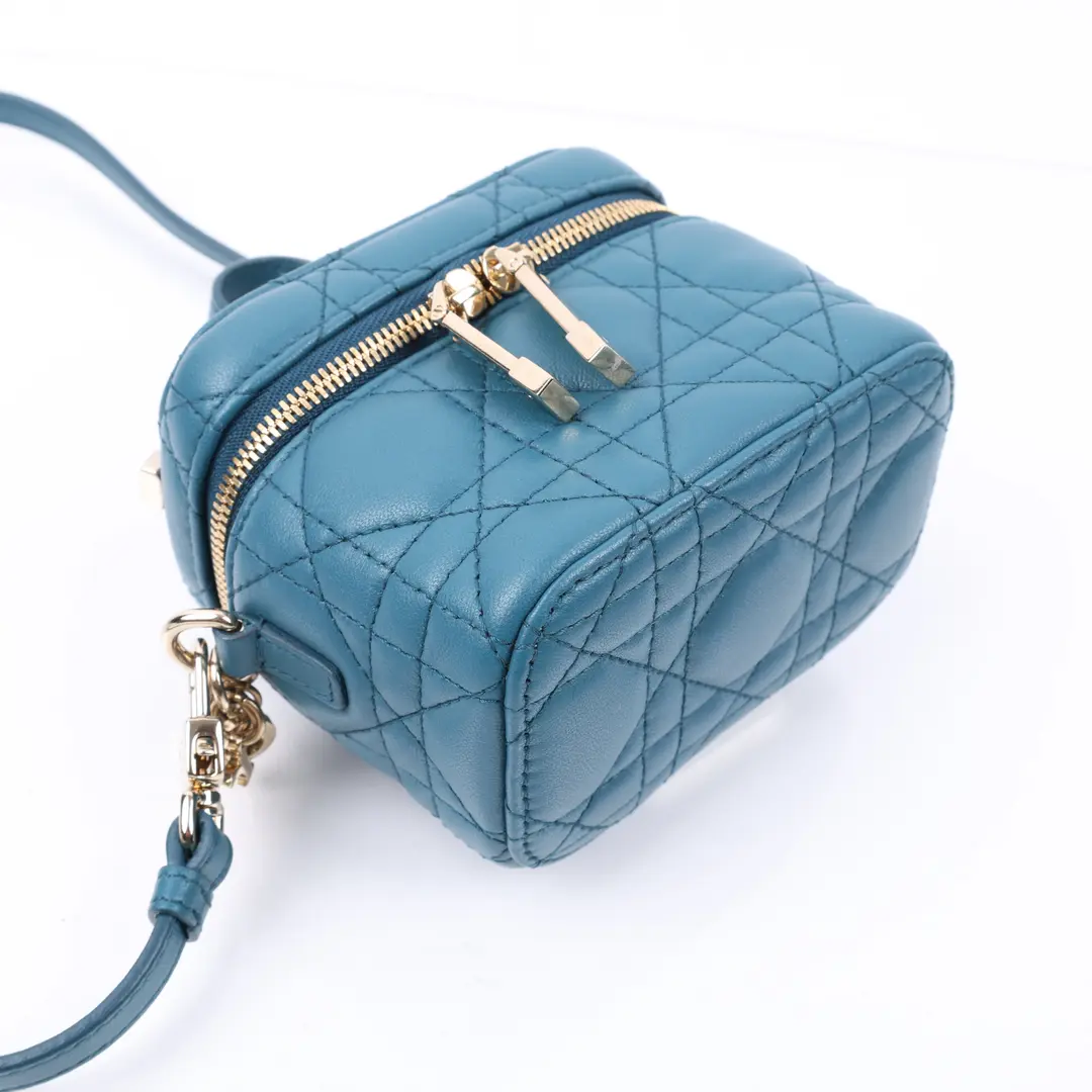 Dior Lady Dior Blue Lambskin Micro Vanity Case