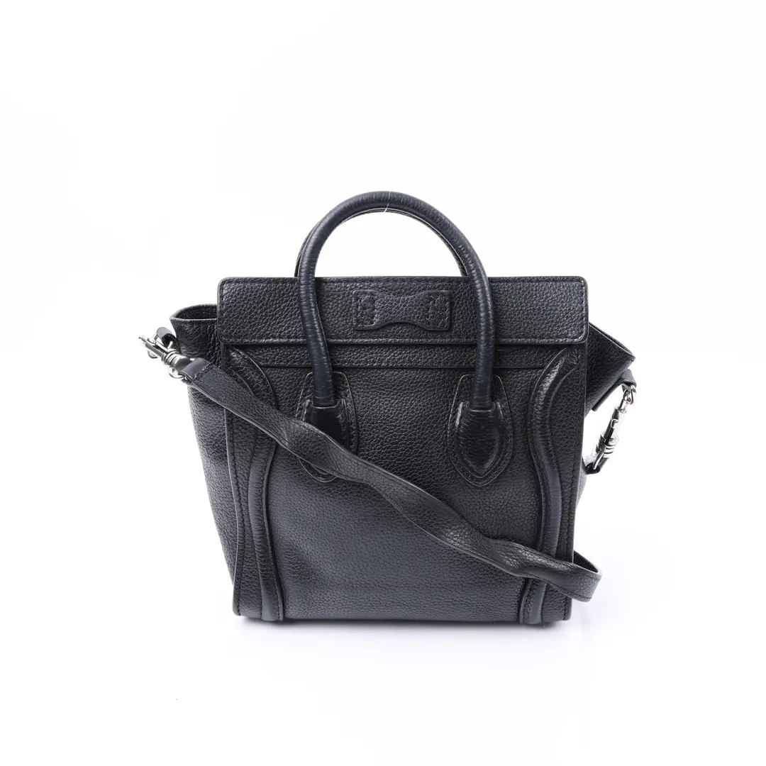 Celine Luggage Nano Black Drummed Calfskin Shoulder Bag