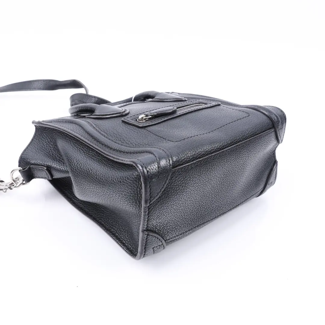 Celine Luggage Nano Black Drummed Calfskin Shoulder Bag