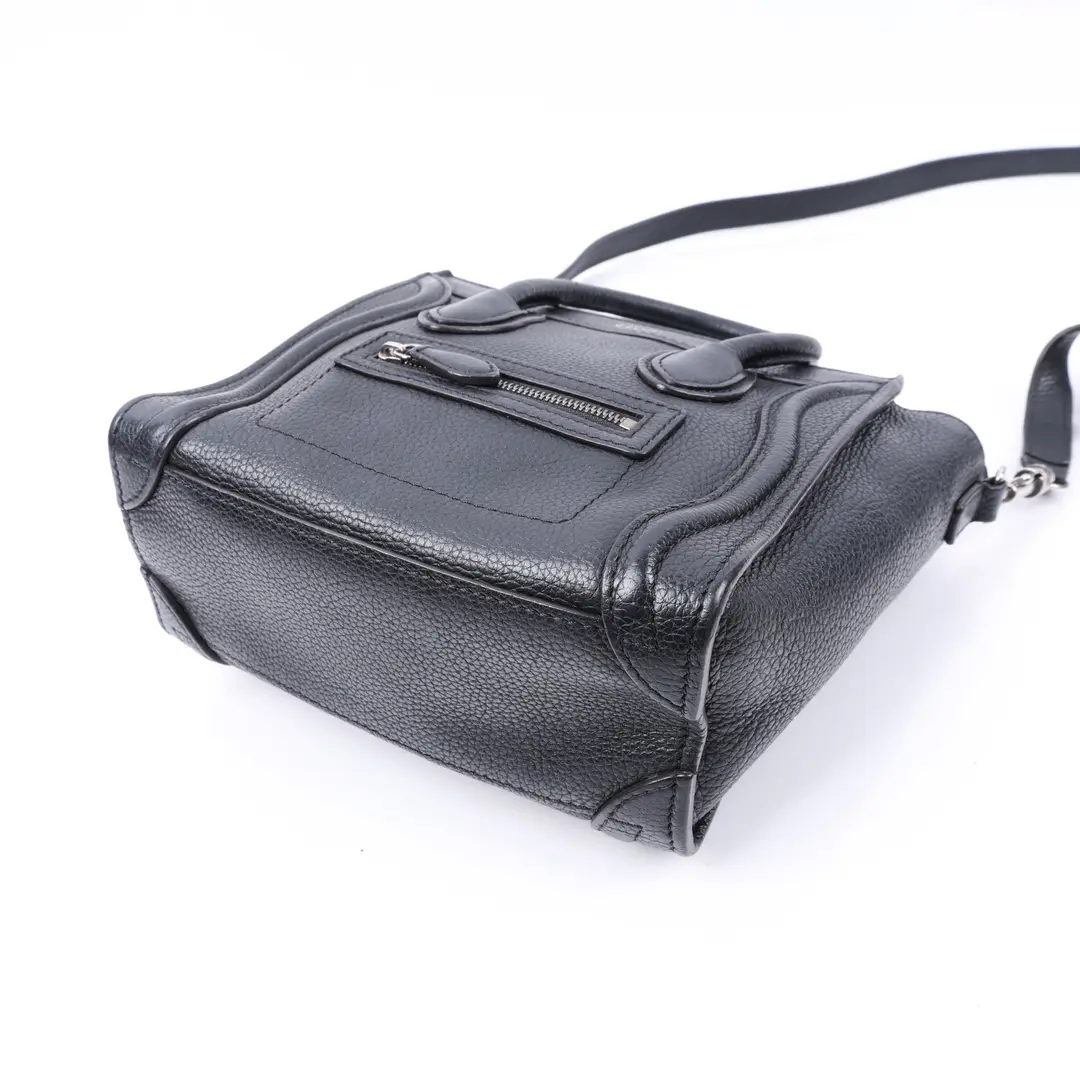 Celine Luggage Nano Black Drummed Calfskin Shoulder Bag
