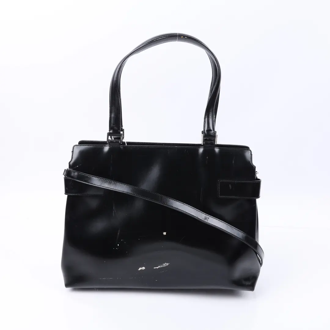 Salvatore Ferragamo Gancini Black Patent Shoulder Bag
