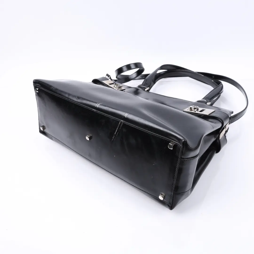 Salvatore Ferragamo Gancini Black Patent Shoulder Bag