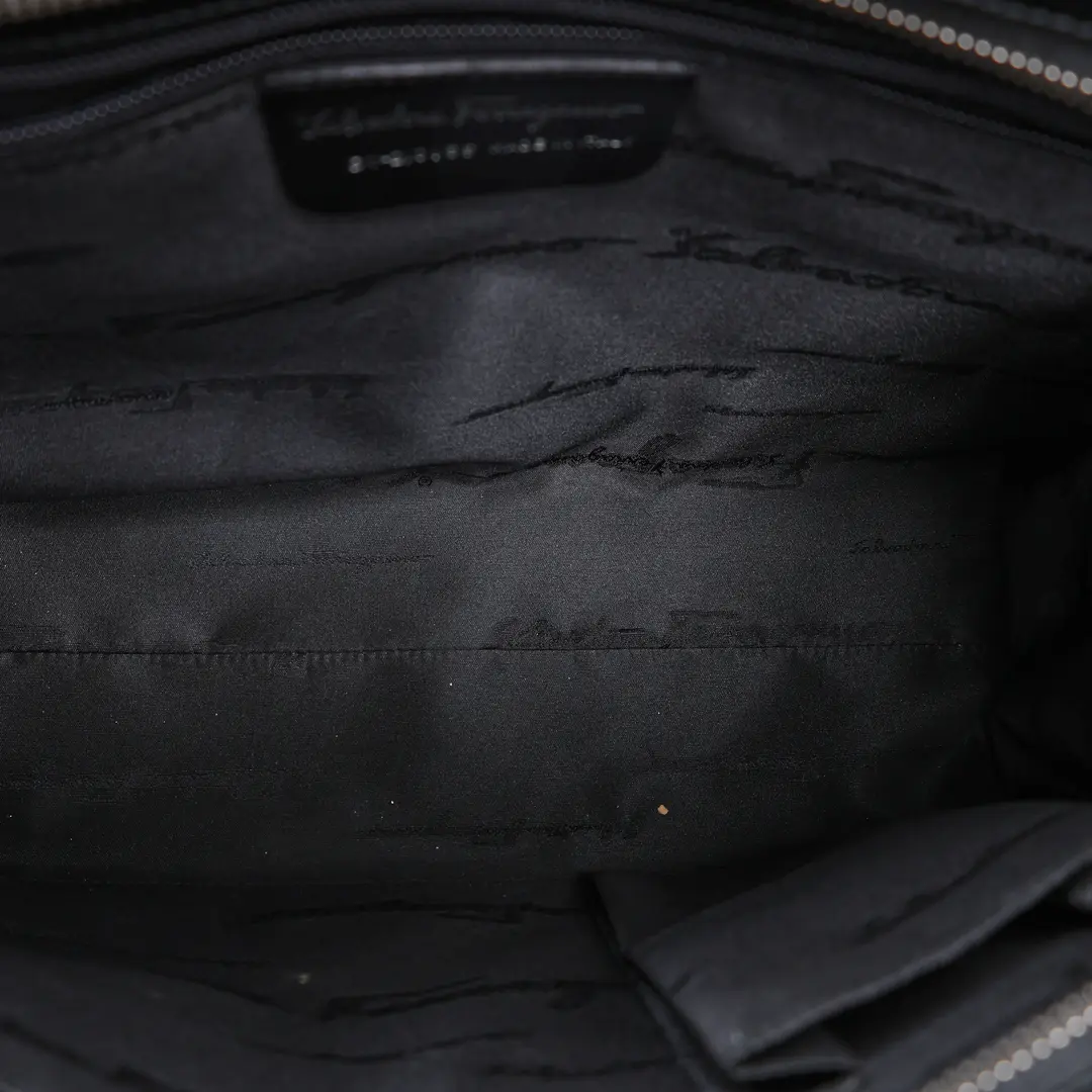 Salvatore Ferragamo Gancini Black Patent Shoulder Bag