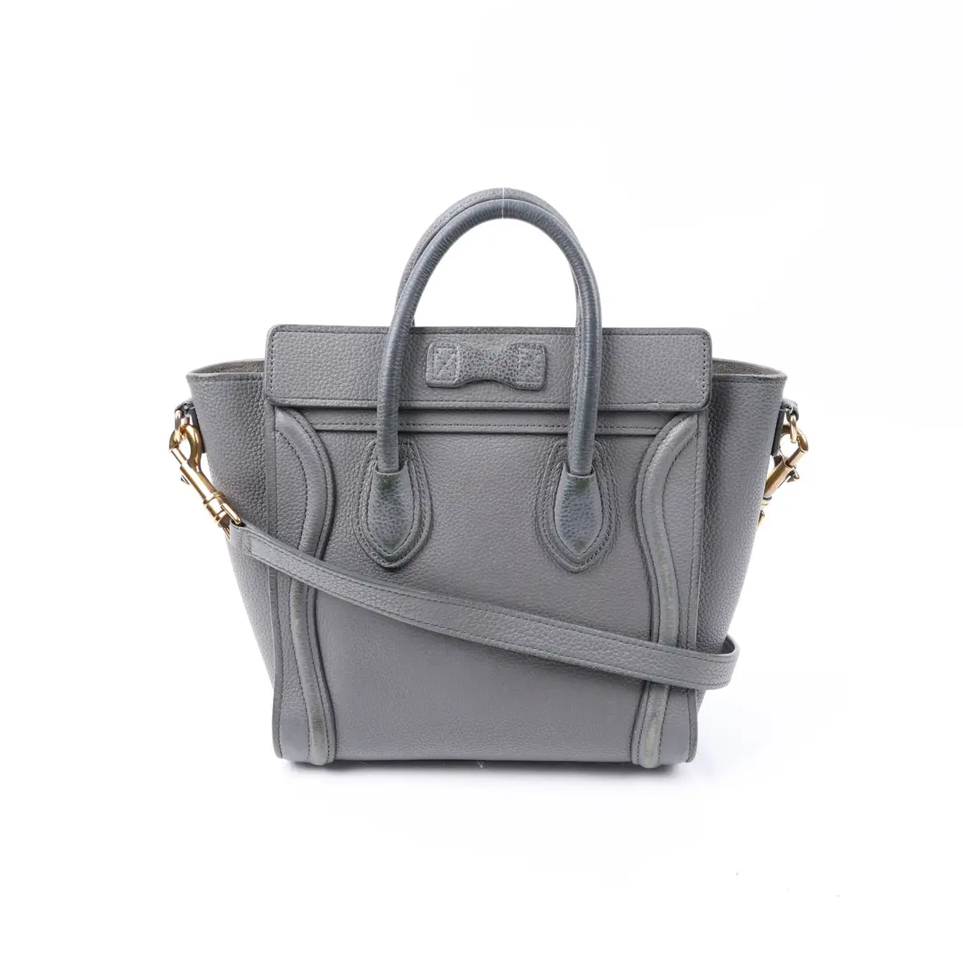 Celine Luggage Nano Gray Drummed Calfskin Bag
