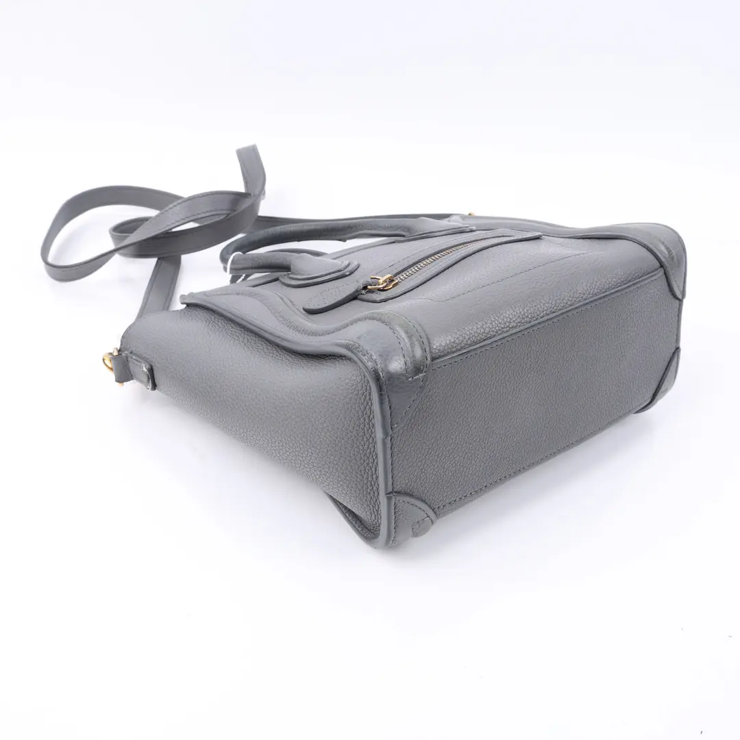 Celine Luggage Nano Gray Drummed Calfskin Bag