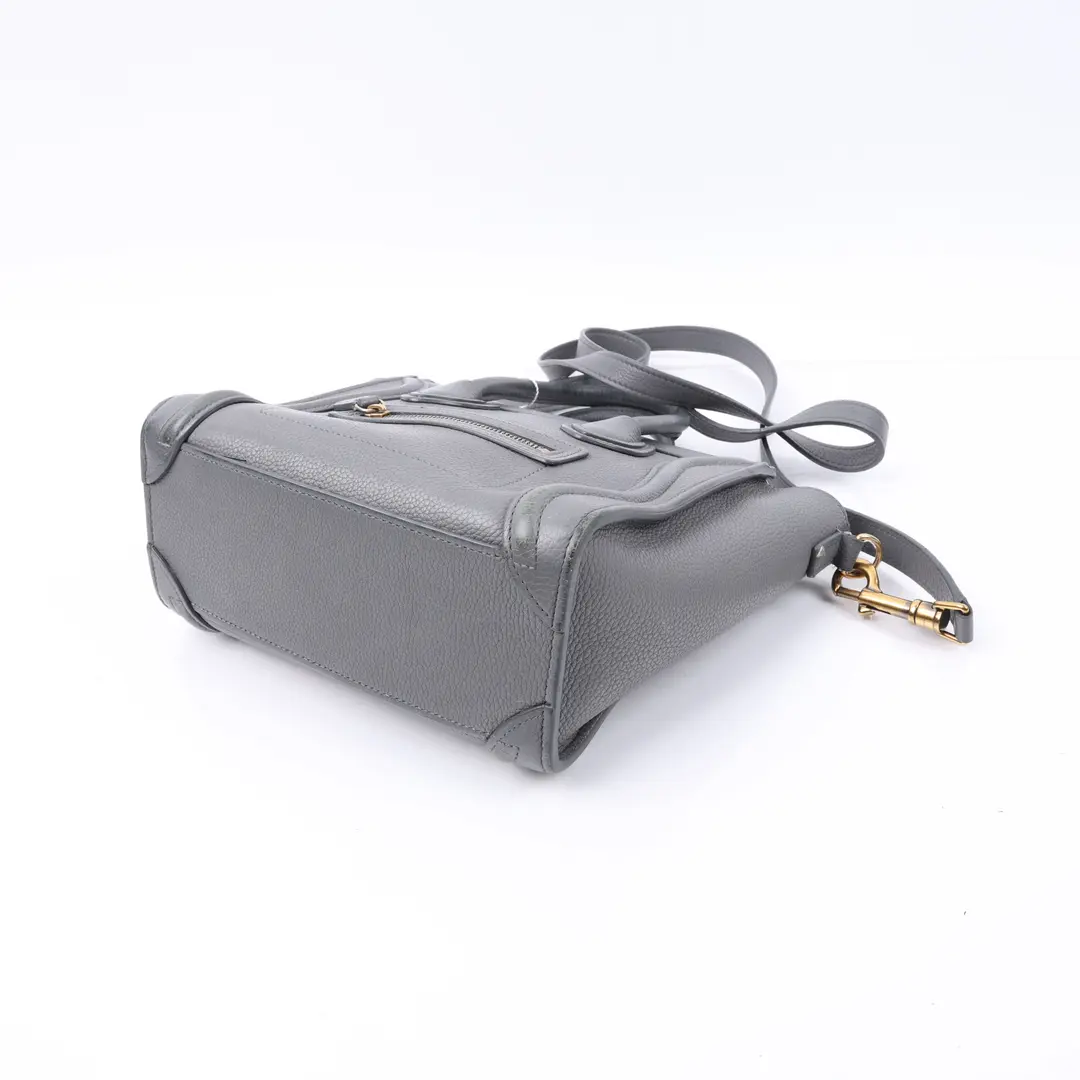 Celine Luggage Nano Gray Drummed Calfskin Bag