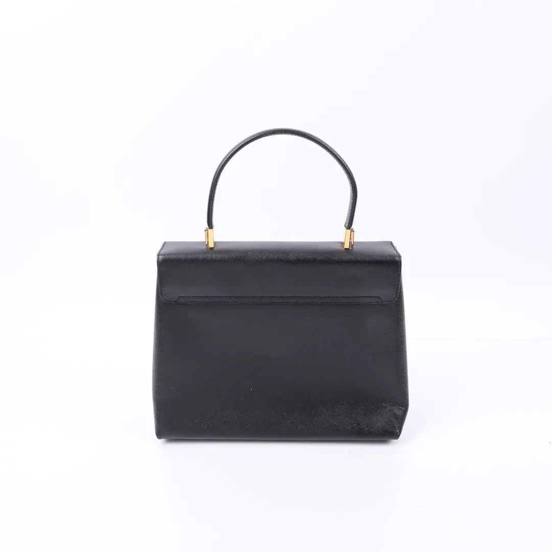 Salvatore Ferragamo Gancini Black Leather Top Handle Bag