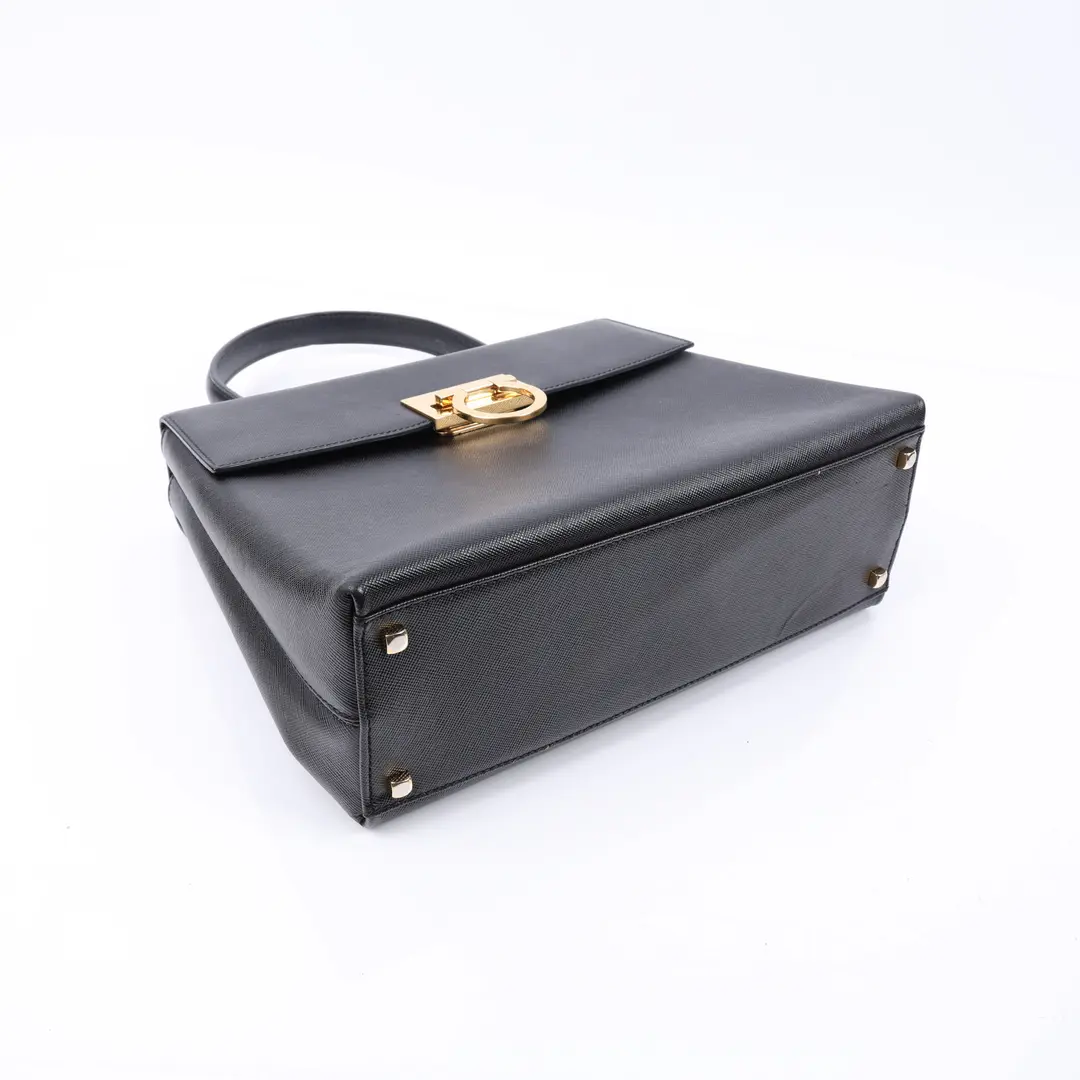 Salvatore Ferragamo Gancini Black Leather Top Handle Bag