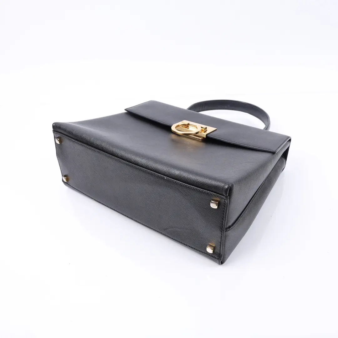 Salvatore Ferragamo Gancini Black Leather Top Handle Bag