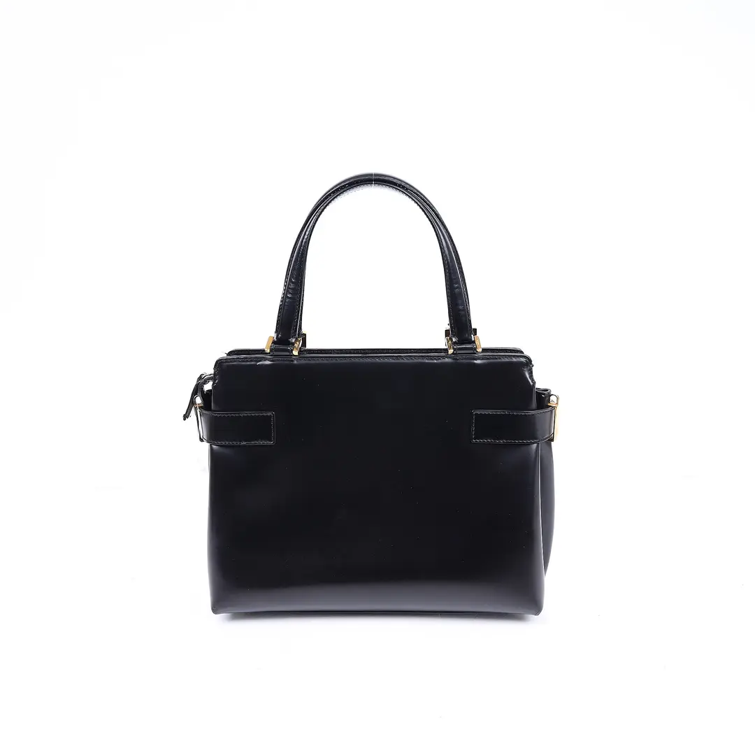 Salvatore Ferragamo Gancini Black Leather Top Handle Bag