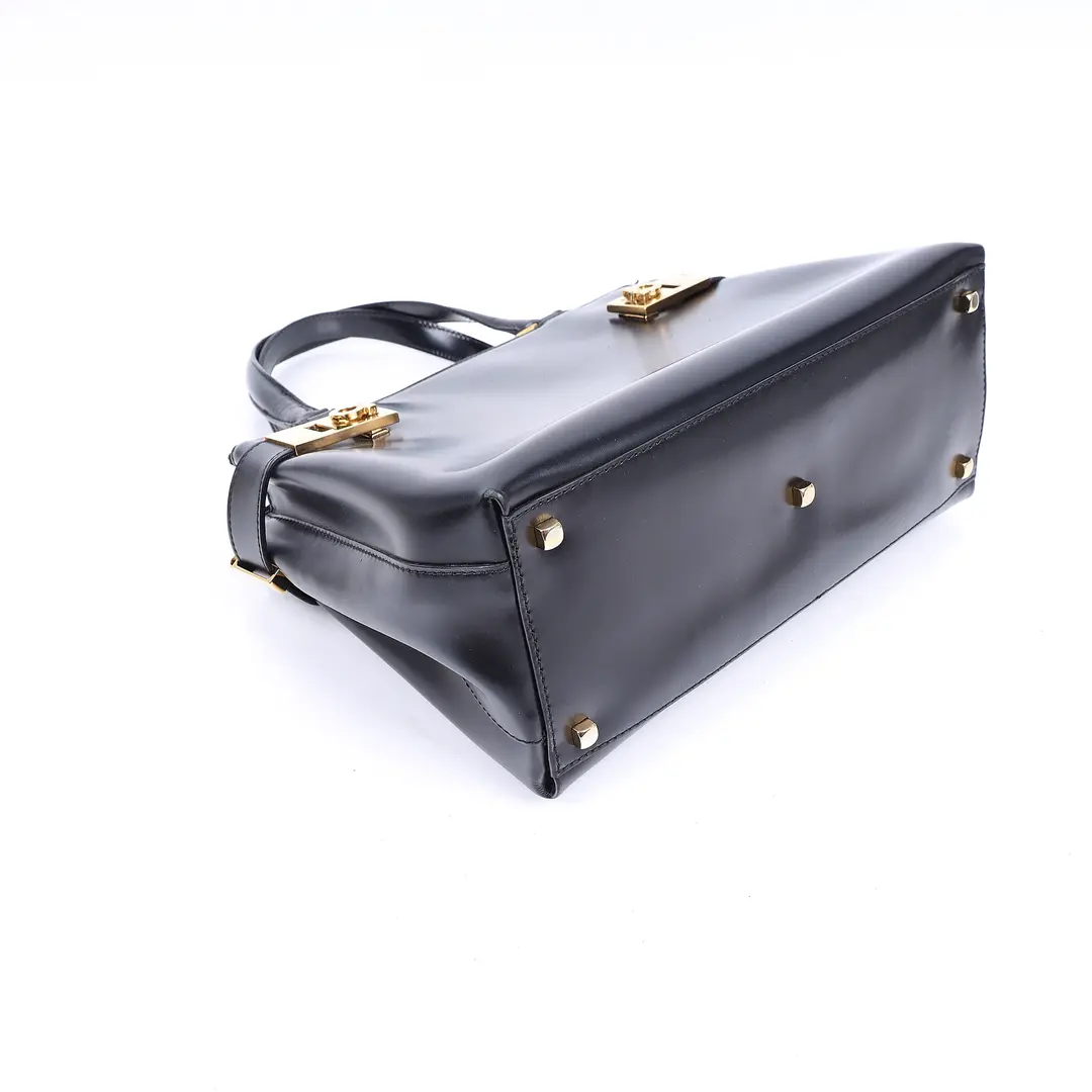 Salvatore Ferragamo Gancini Black Leather Top Handle Bag