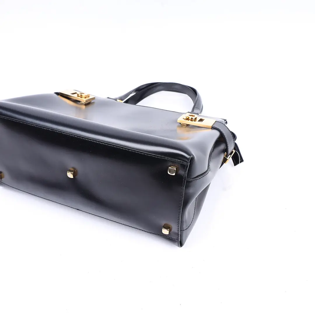 Salvatore Ferragamo Gancini Black Leather Top Handle Bag