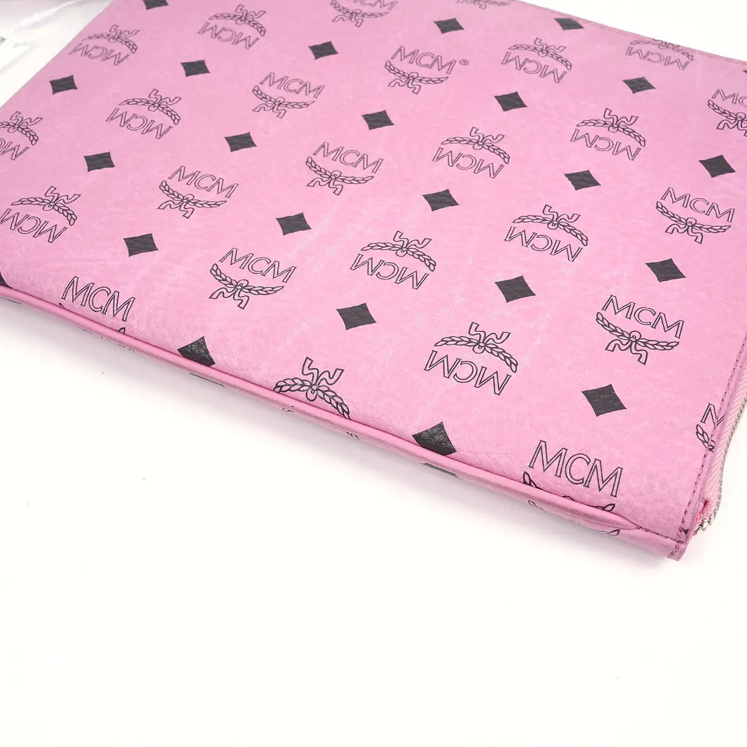 MCM Visetos Pink Canvas Wristlet Clutch