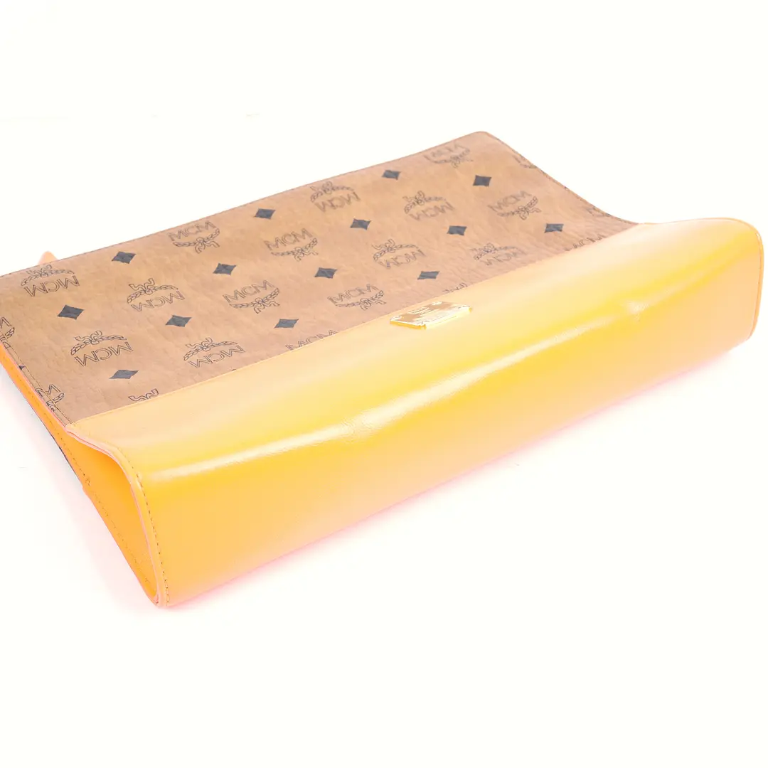 MCM Visetos Yellow Leather Clutch Bag