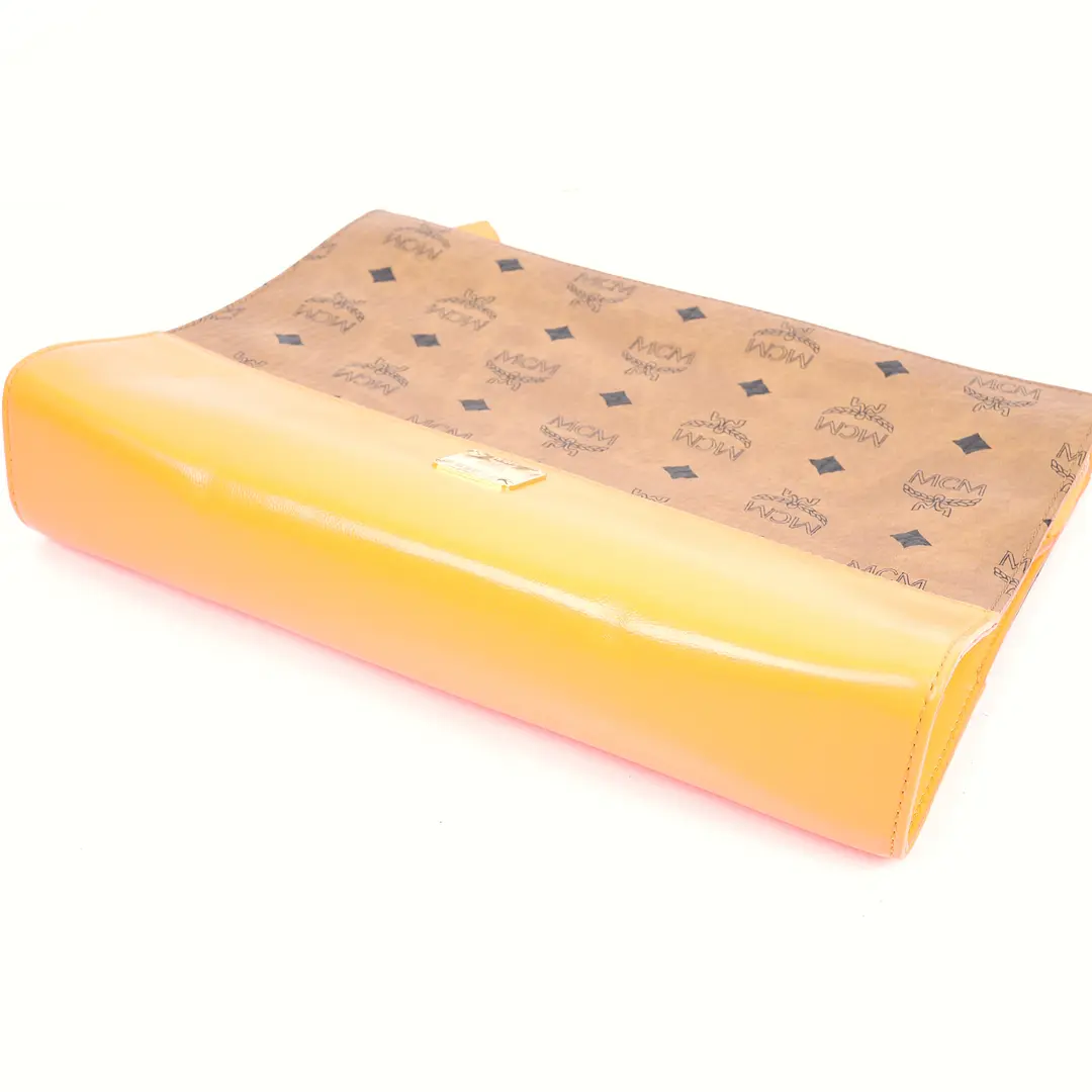 MCM Visetos Yellow Leather Clutch Bag