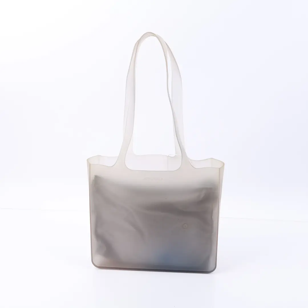Chanel Vintage Gray Vinyl Logo Tote Bag