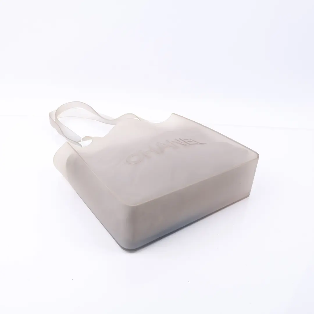 Chanel Vintage Gray Vinyl Logo Tote Bag
