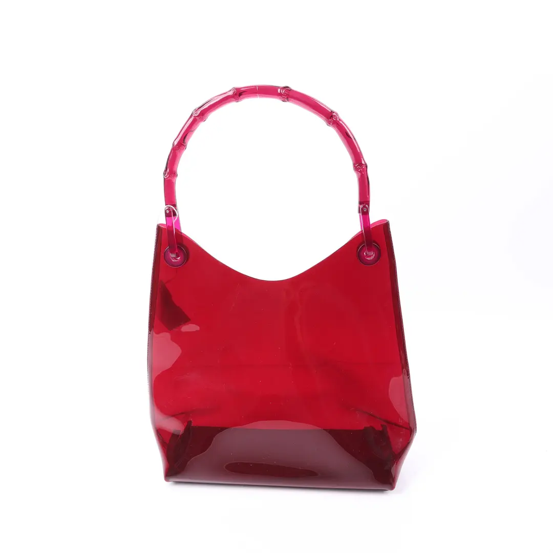 Gucci Vintage Bamboo Red Vinyl Tote Bag