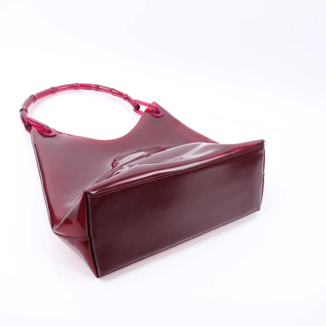 Gucci Vintage Bamboo Red Vinyl Tote Bag