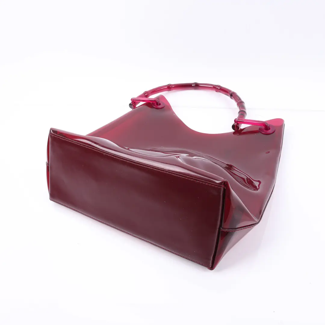 Gucci Vintage Bamboo Red Vinyl Tote Bag