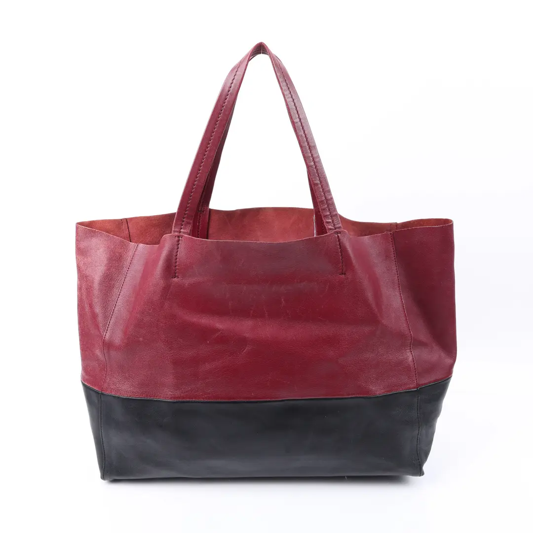 Celine Bi-Color Cabas Red Black Leather Tote Bag