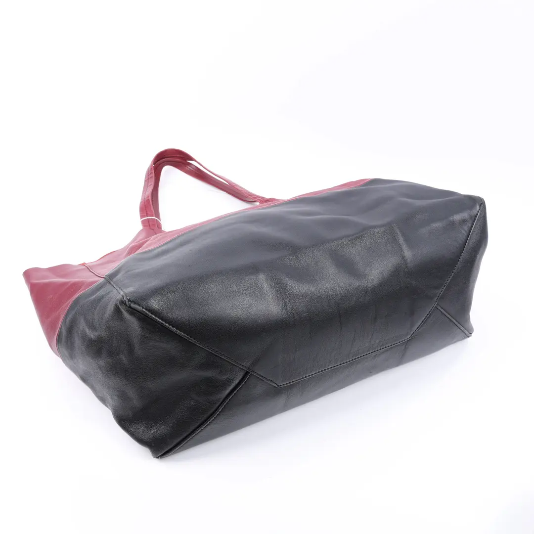 Celine Bi-Color Cabas Red Black Leather Tote Bag