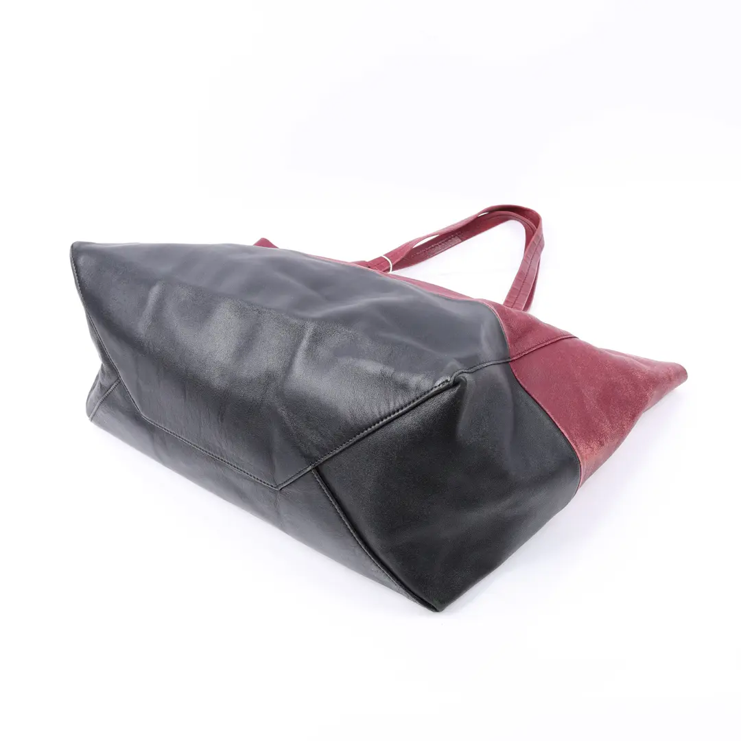 Celine Bi-Color Cabas Red Black Leather Tote Bag