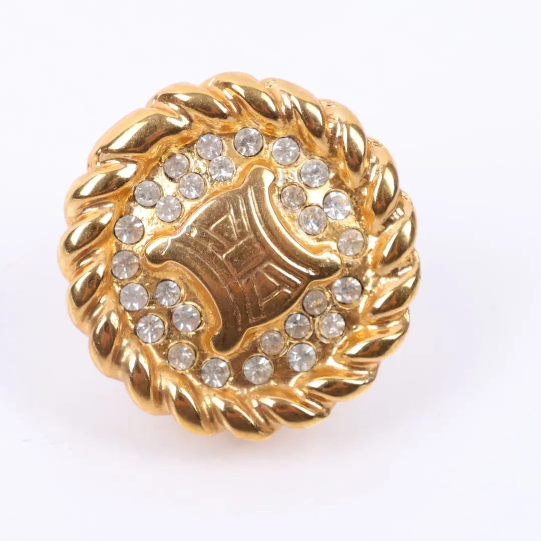 Celine Vintage Triomphe Gold Rhinestone Earring