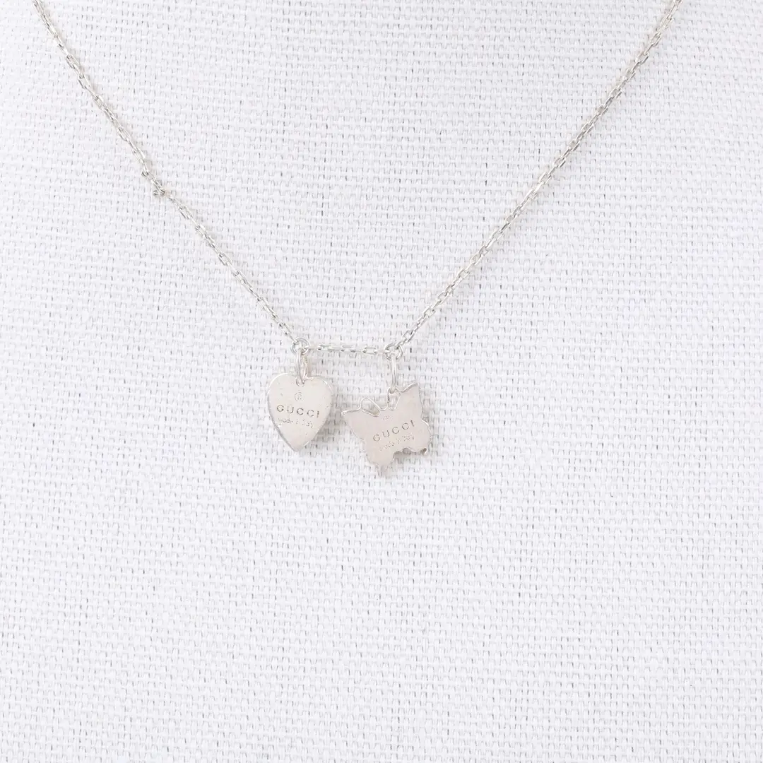 Gucci Heart and Butterfly Charm Silver Necklace