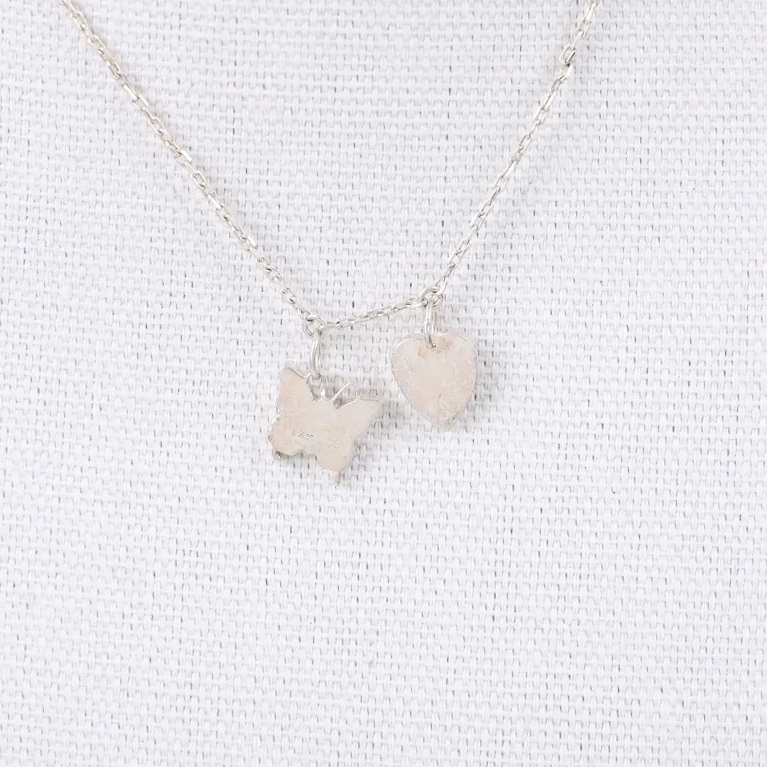 Gucci Heart and Butterfly Charm Silver Necklace