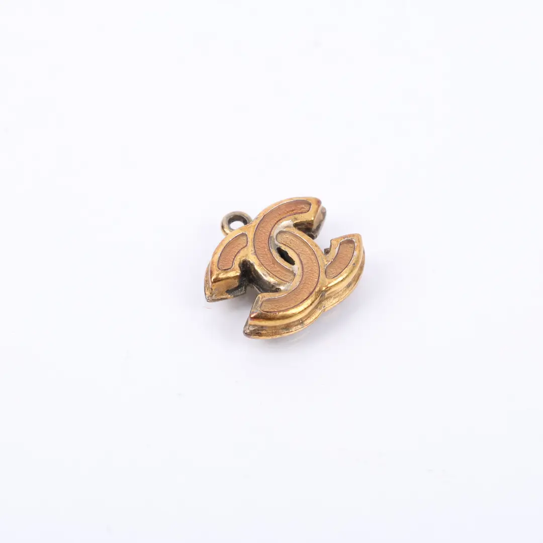 Chanel CC Logo Gold Orange Enamel Pendant