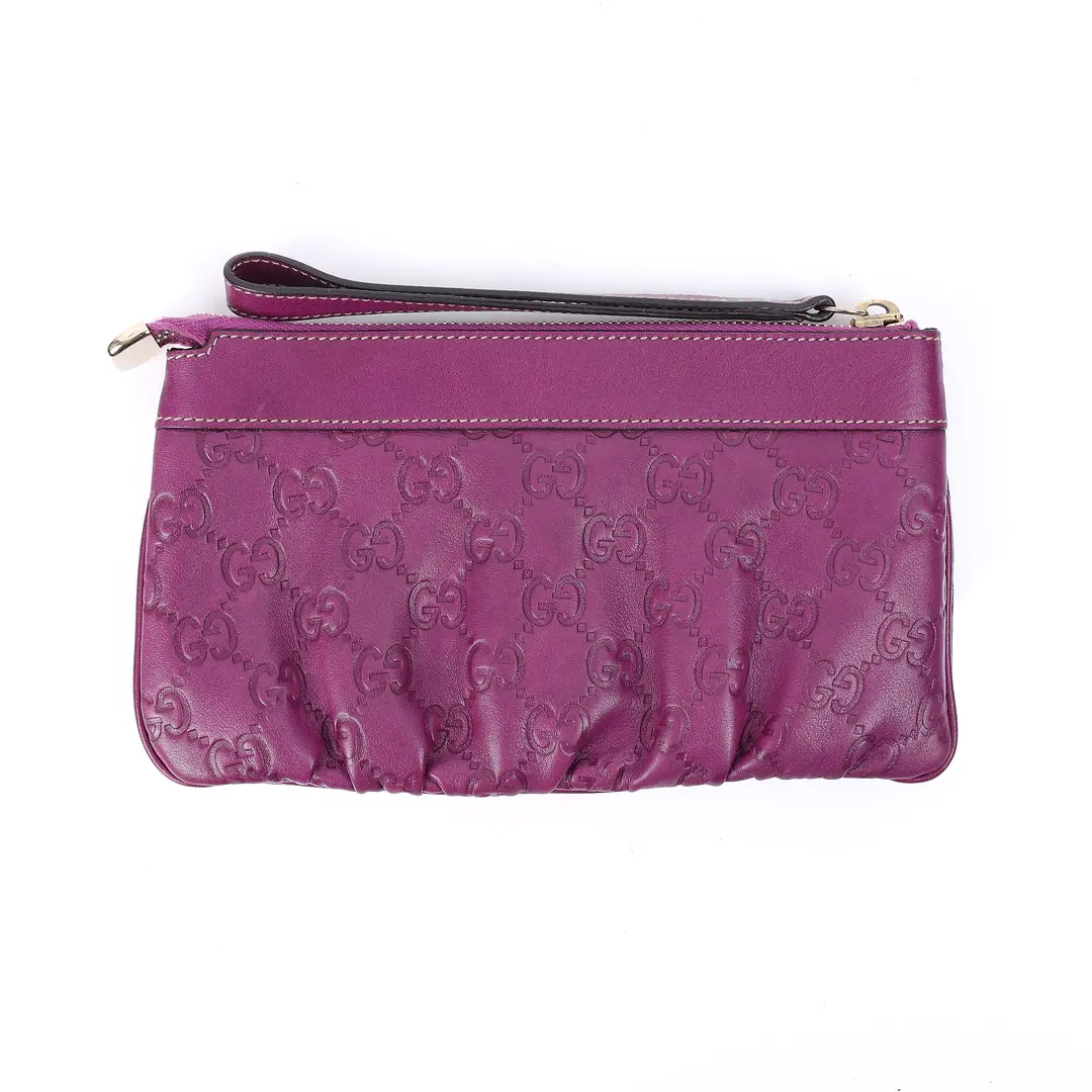 Gucci Guccissima Abbey Purple Leather Wristlet Clutch