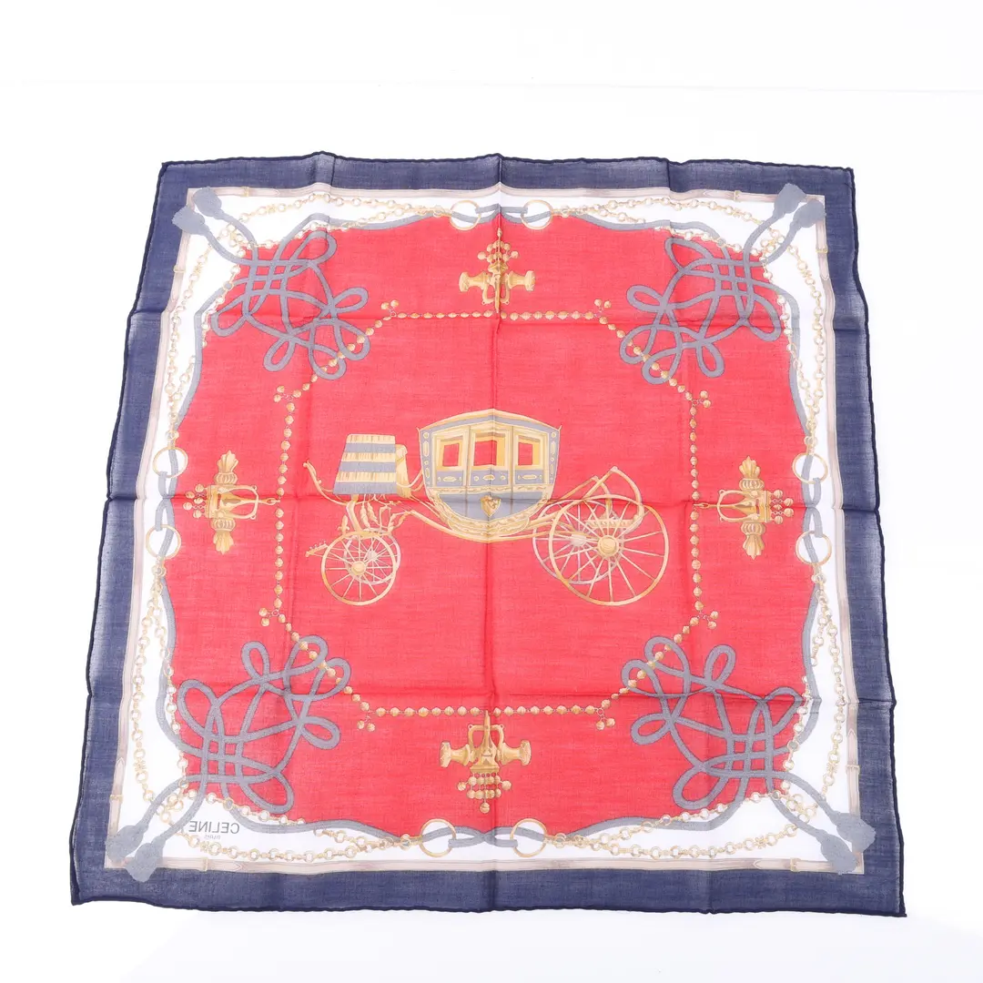 Celine Carriage Motif Red Silk Scarf