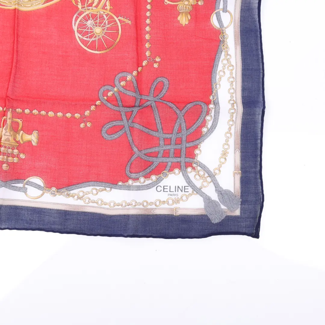 Celine Carriage Motif Red Silk Scarf