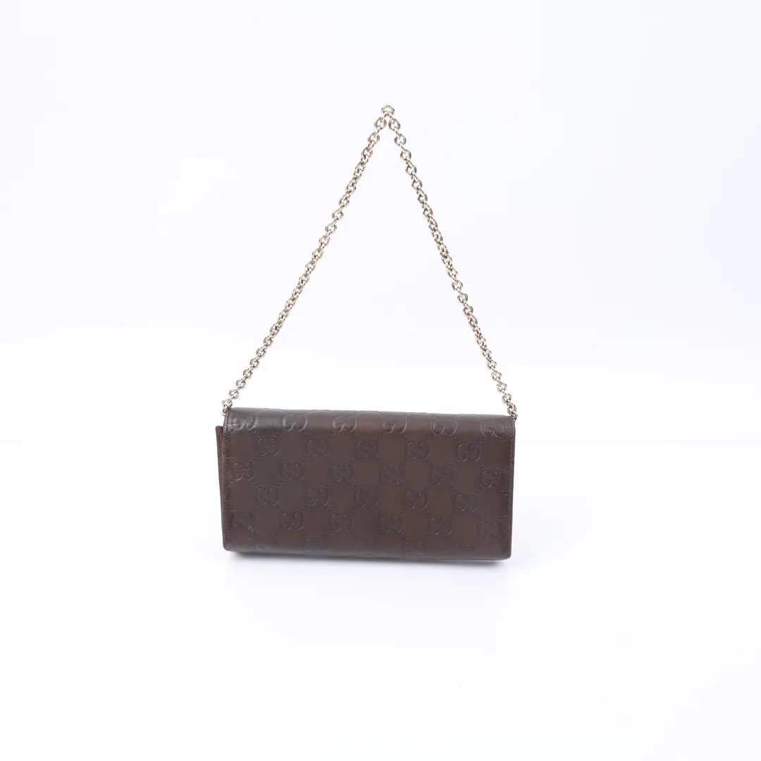 Gucci Guccissima Brown Leather Wallet on Chain