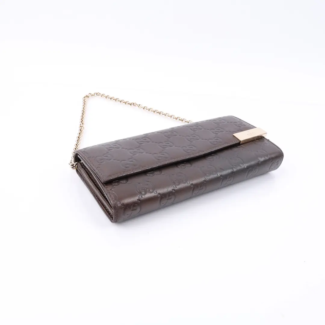 Gucci Guccissima Brown Leather Wallet on Chain