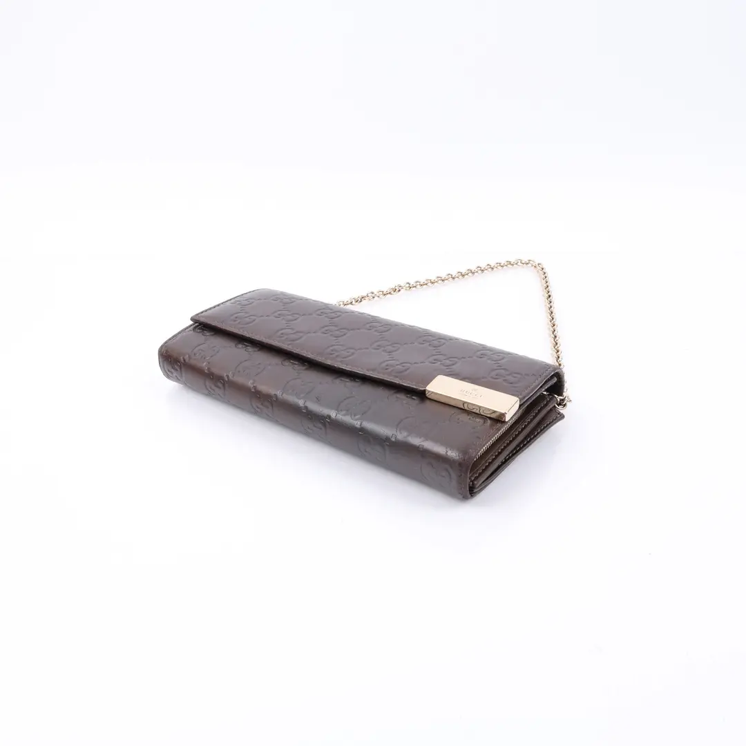 Gucci Guccissima Brown Leather Wallet on Chain
