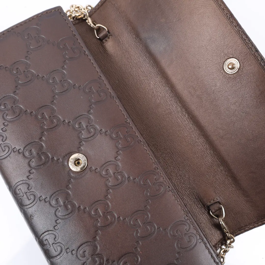 Gucci Guccissima Brown Leather Wallet on Chain