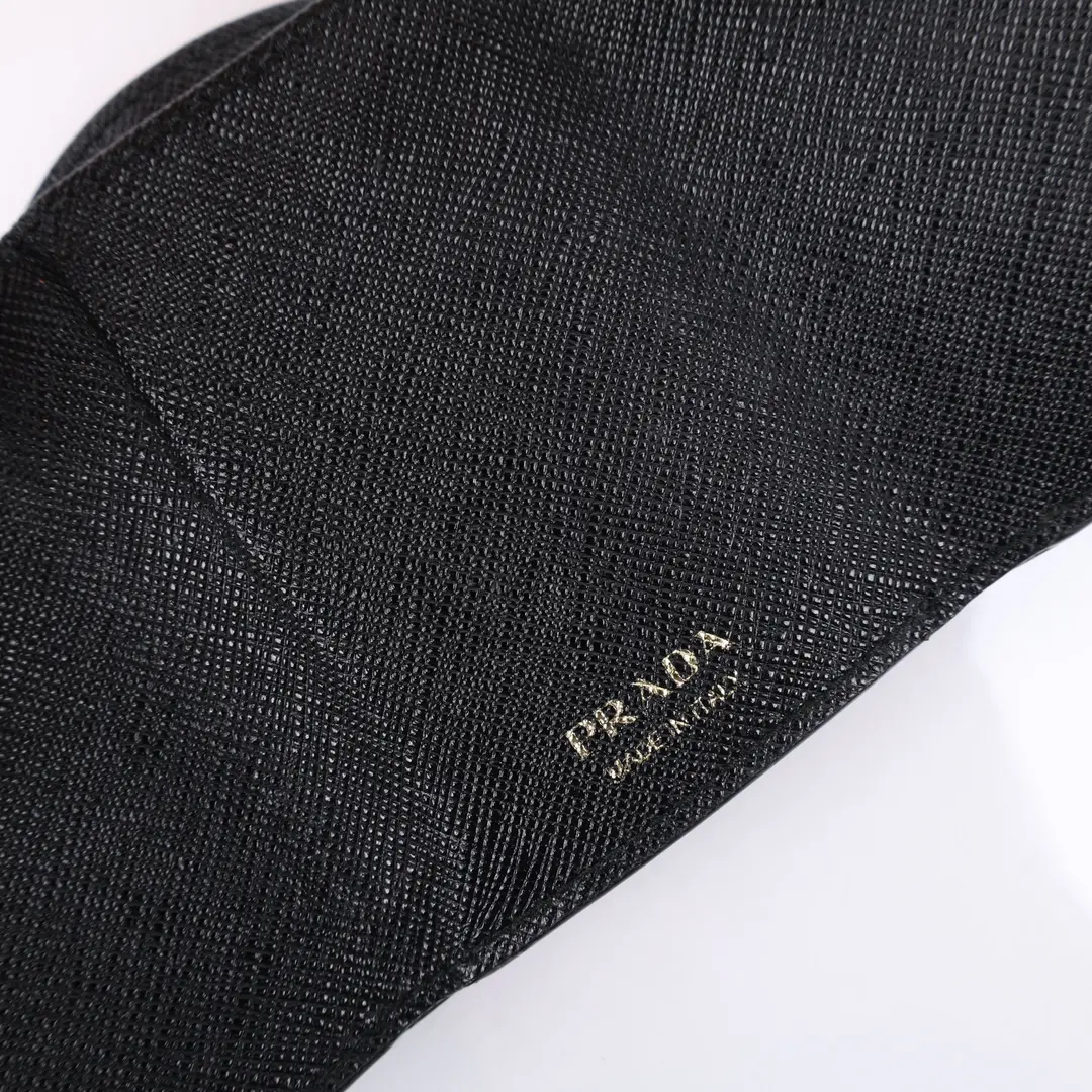 Prada Envelope Tri-Fold Black Saffiano Leather Wallet