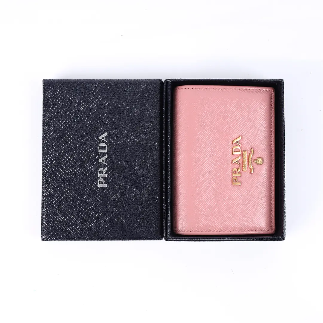 Prada Saffiano Metal Pink Leather Card Case Wallet
