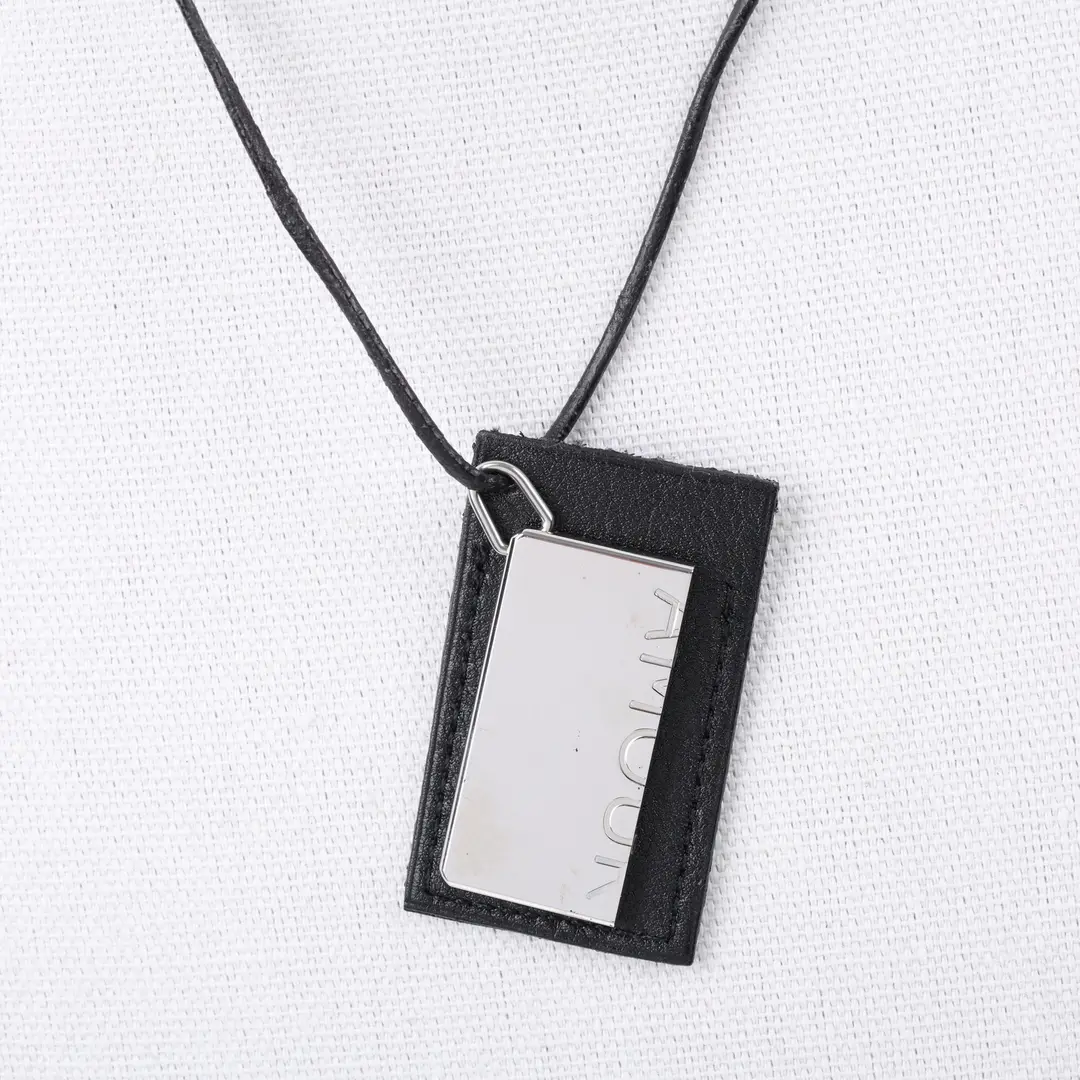 Hermes Amour Black Leather Silver Necklace