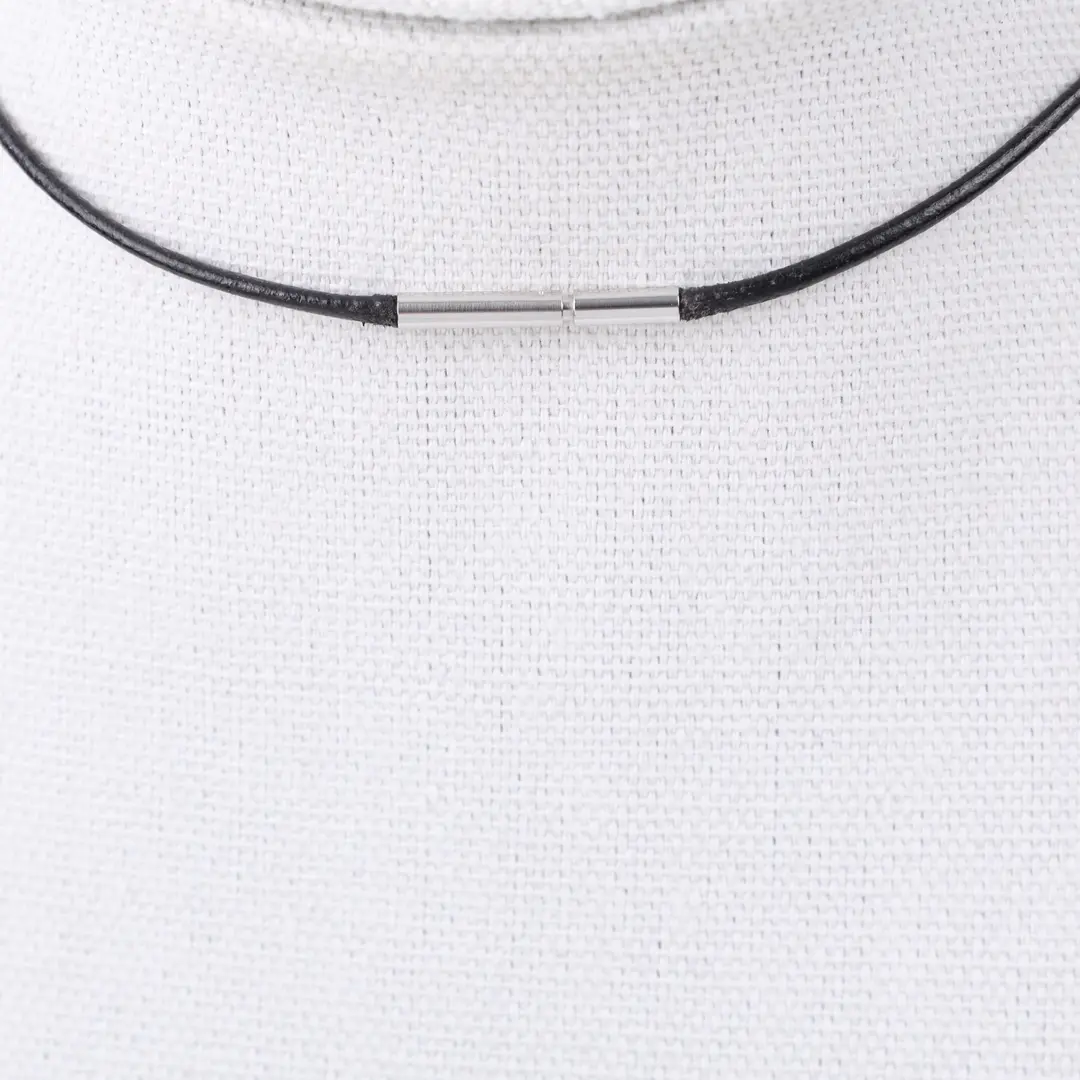 Hermes Amour Black Leather Silver Necklace