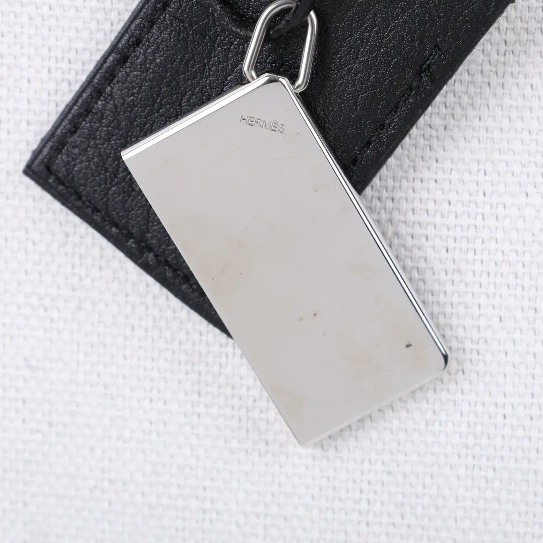 Hermes Amour Black Leather Silver Necklace